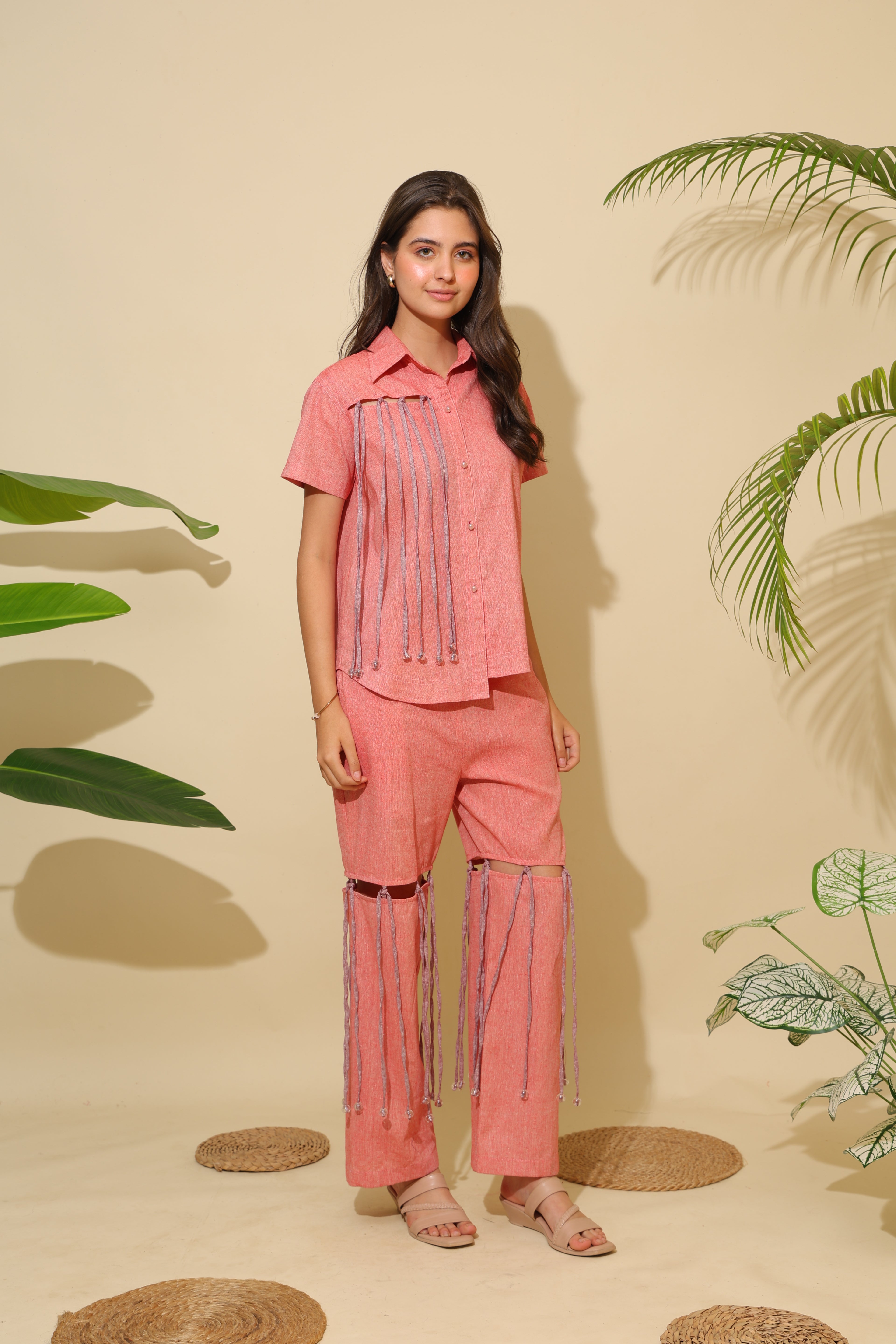Coral Shirt Co-ord Set