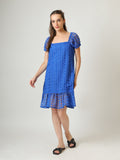 Royal Blue Cutwork Lace Mini Dress