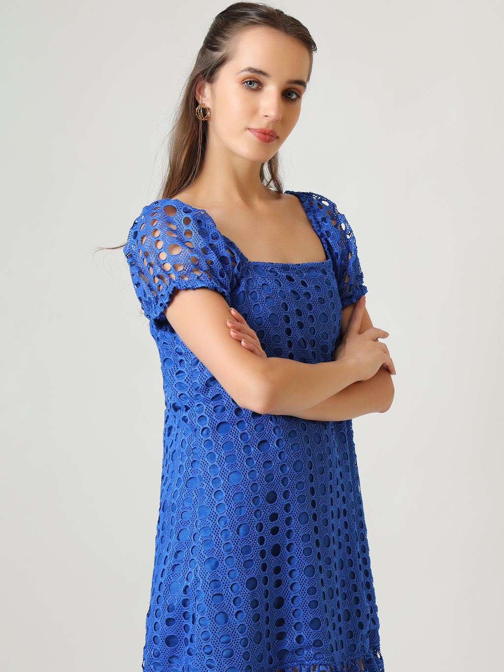 Royal Blue Cutwork Lace Mini Dress