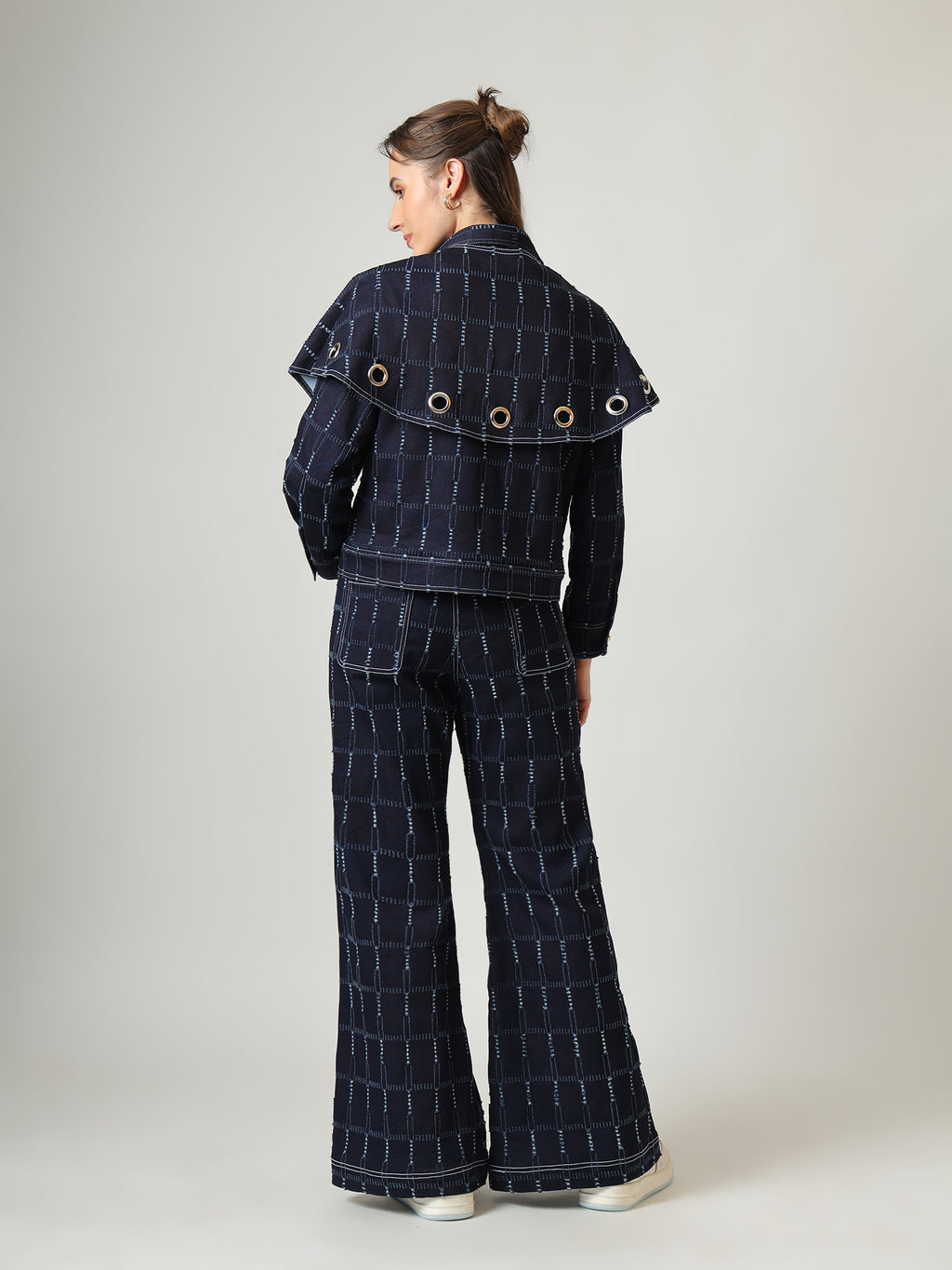 Denim Co-ord Set – Jacket with Detachable Cape & Wide-Leg Trousers
