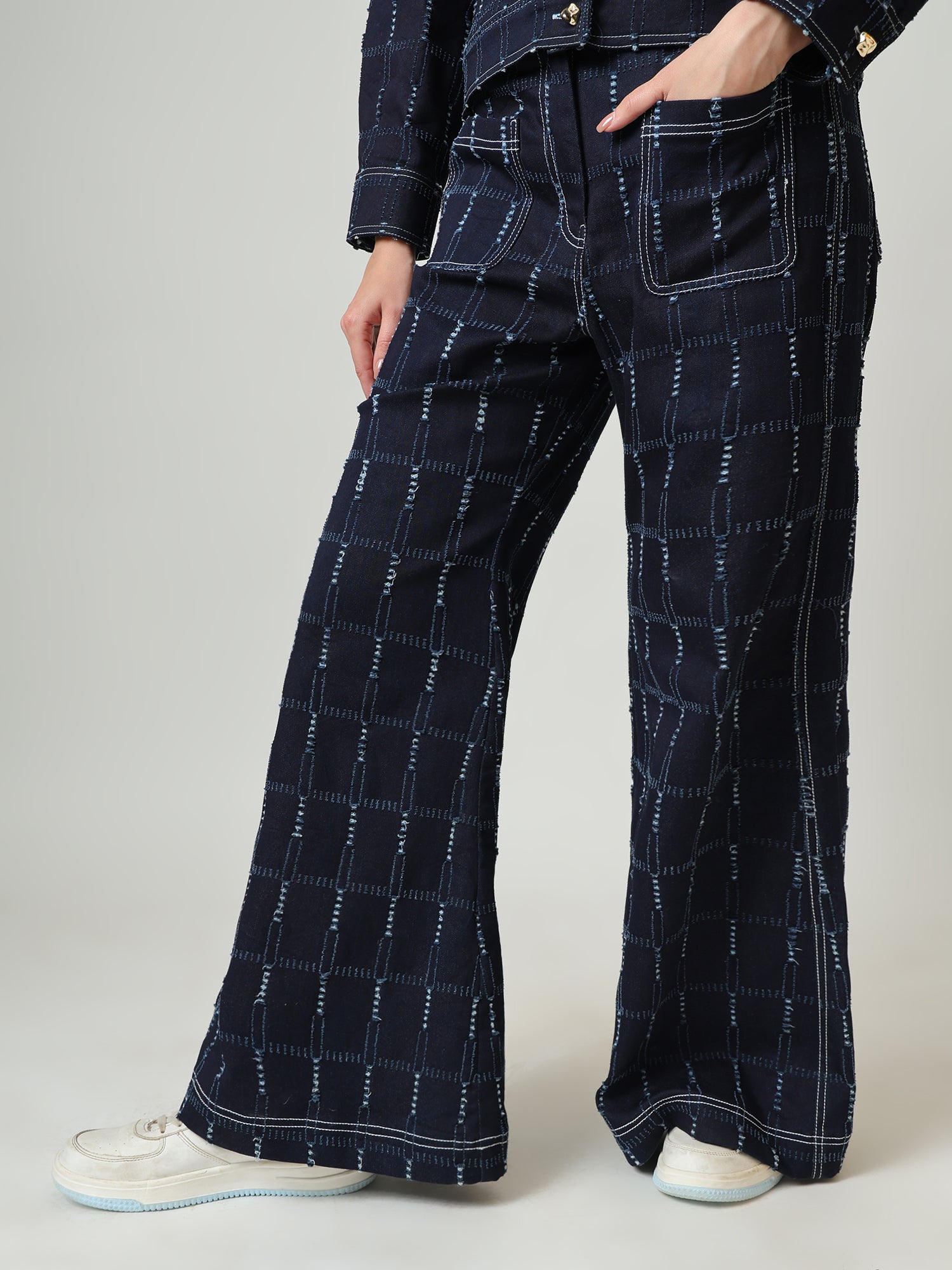 Denim Co-ord Set – Jacket with Detachable Cape & Wide-Leg Trousers