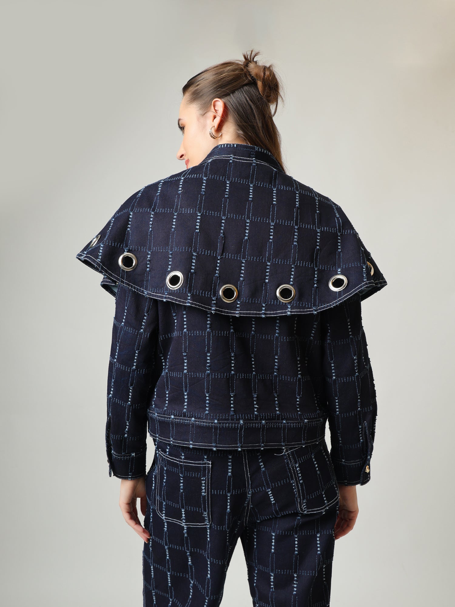 Denim Co-ord Set – Jacket with Detachable Cape & Wide-Leg Trousers