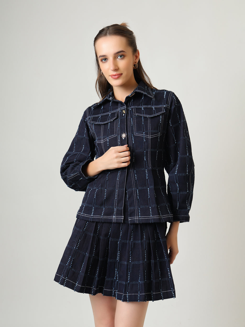 Denim Co-ord Set – Shirt Jacket & Pleated Mini Skirt