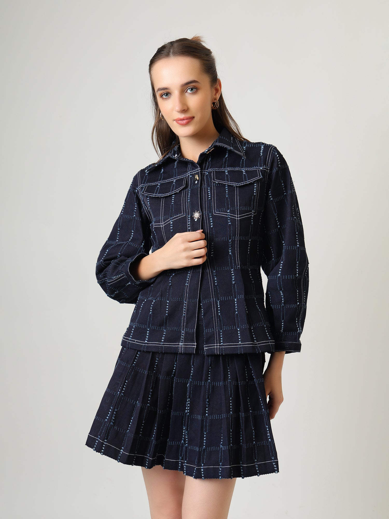 Denim Co-ord Set – Shirt Jacket & Pleated Mini Skirt