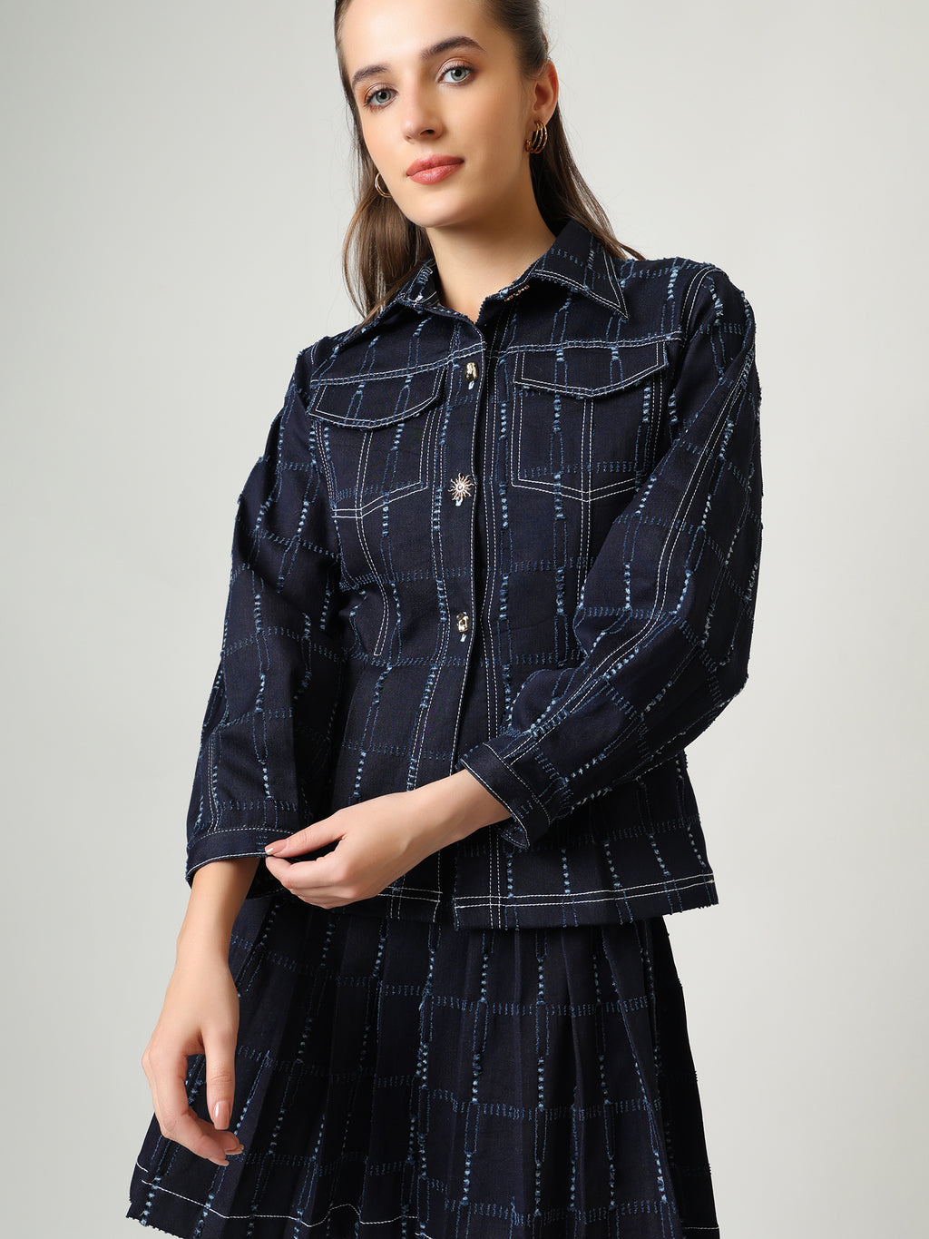 Denim Co-ord Set – Shirt Jacket & Pleated Mini Skirt