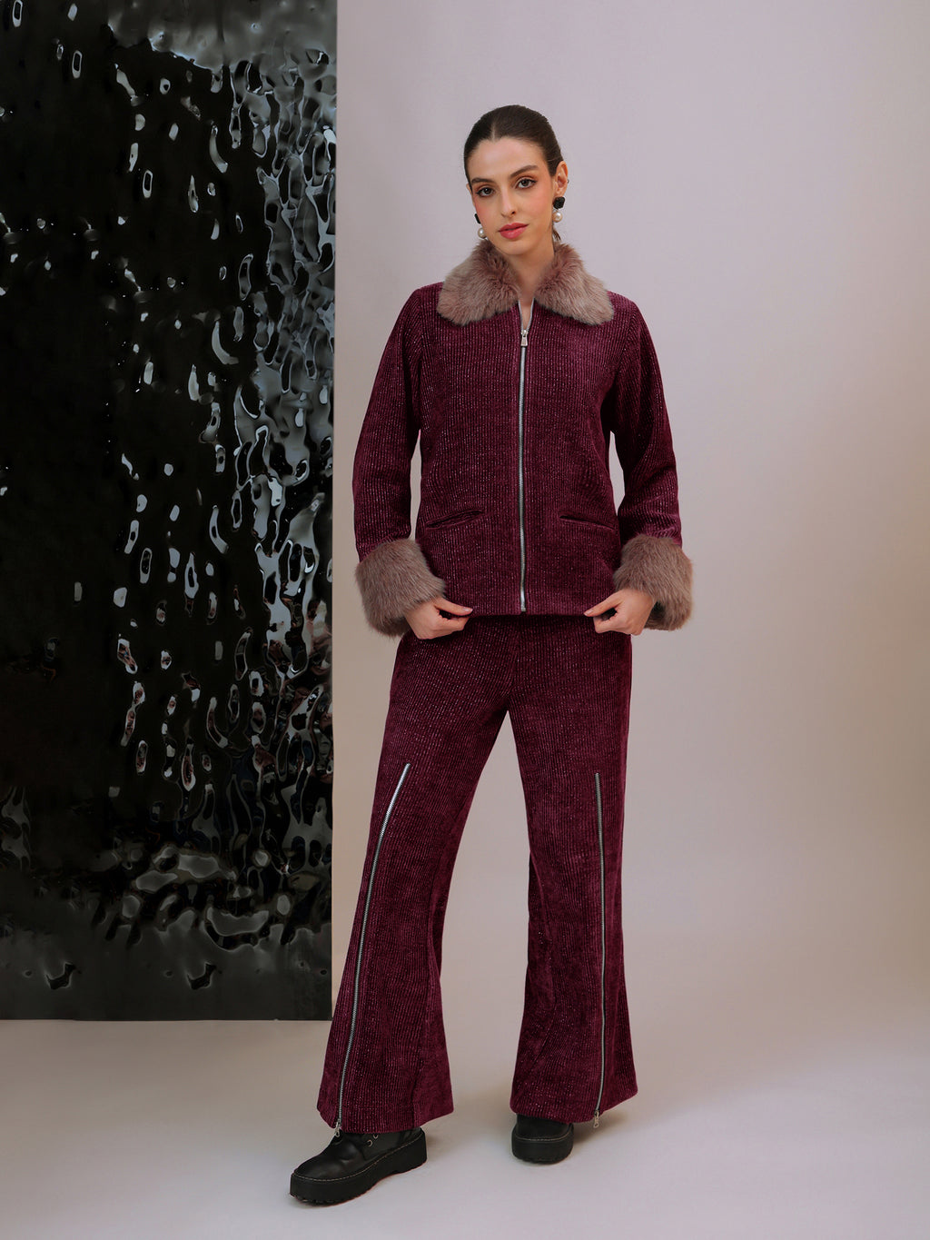 Plush Signature Jacket Co-Ord (Burgundy)