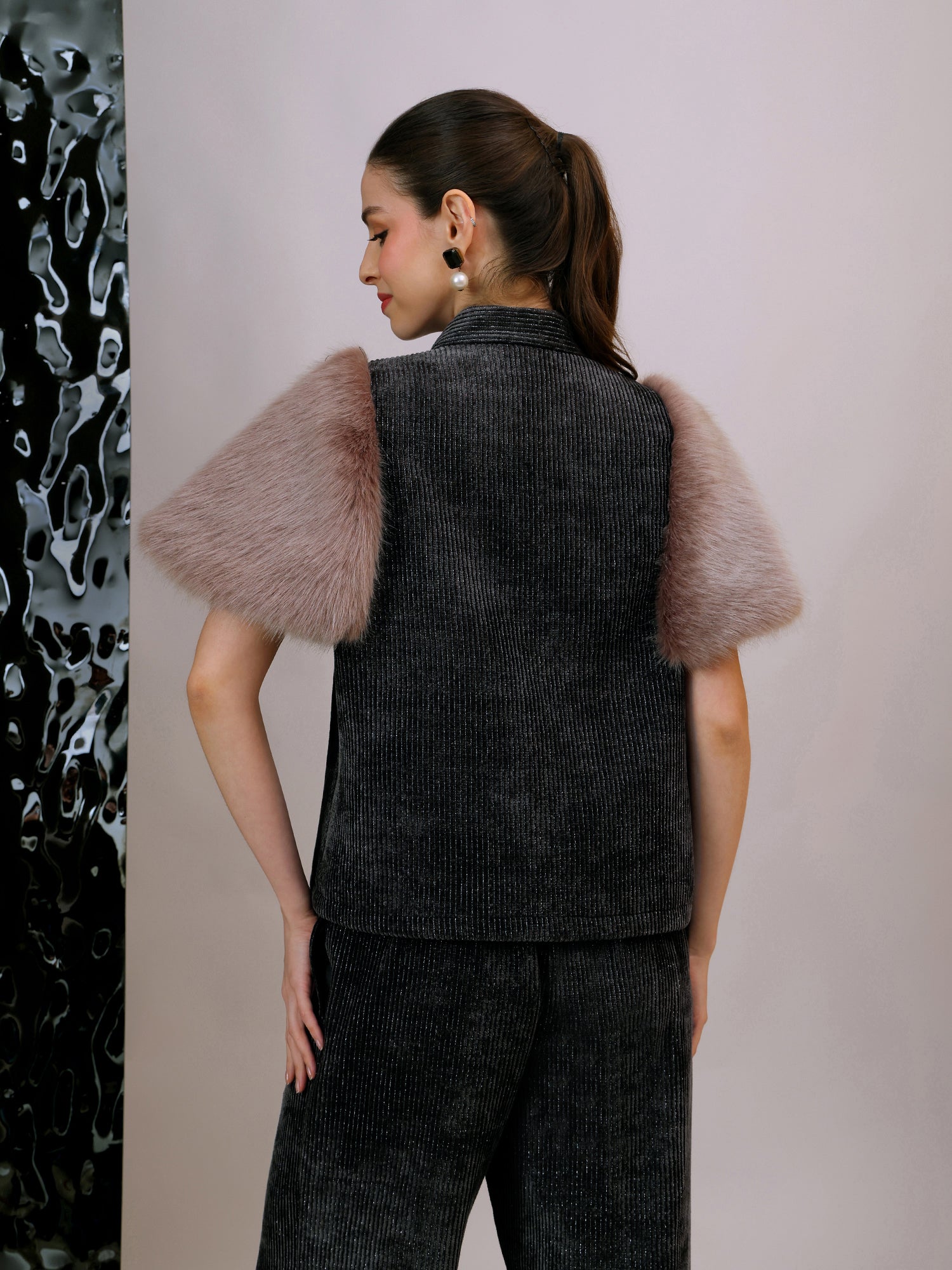 Plush Tie- Up Fur Jacket