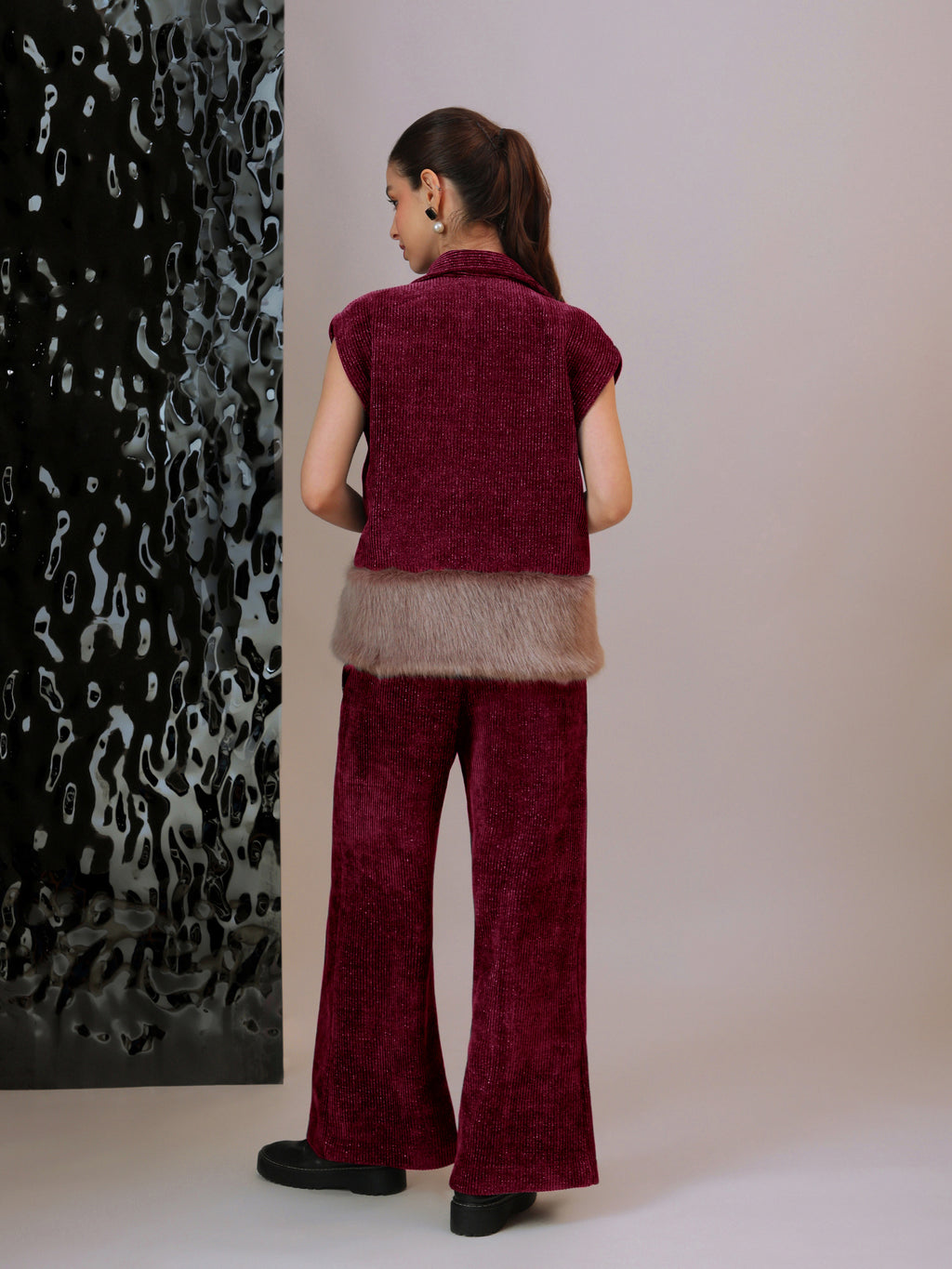 Plush Fur Hem Jacket Co-ord Set