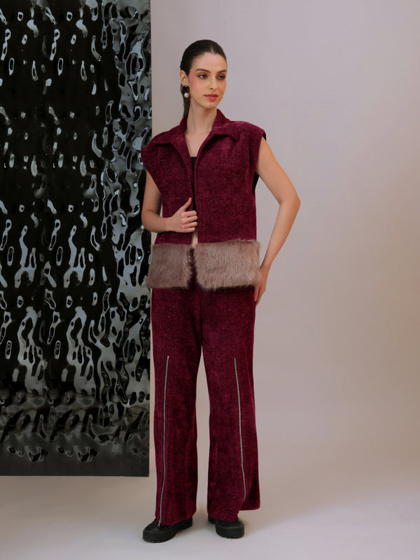 Plush Fur Hem Jacket Co-ord Set