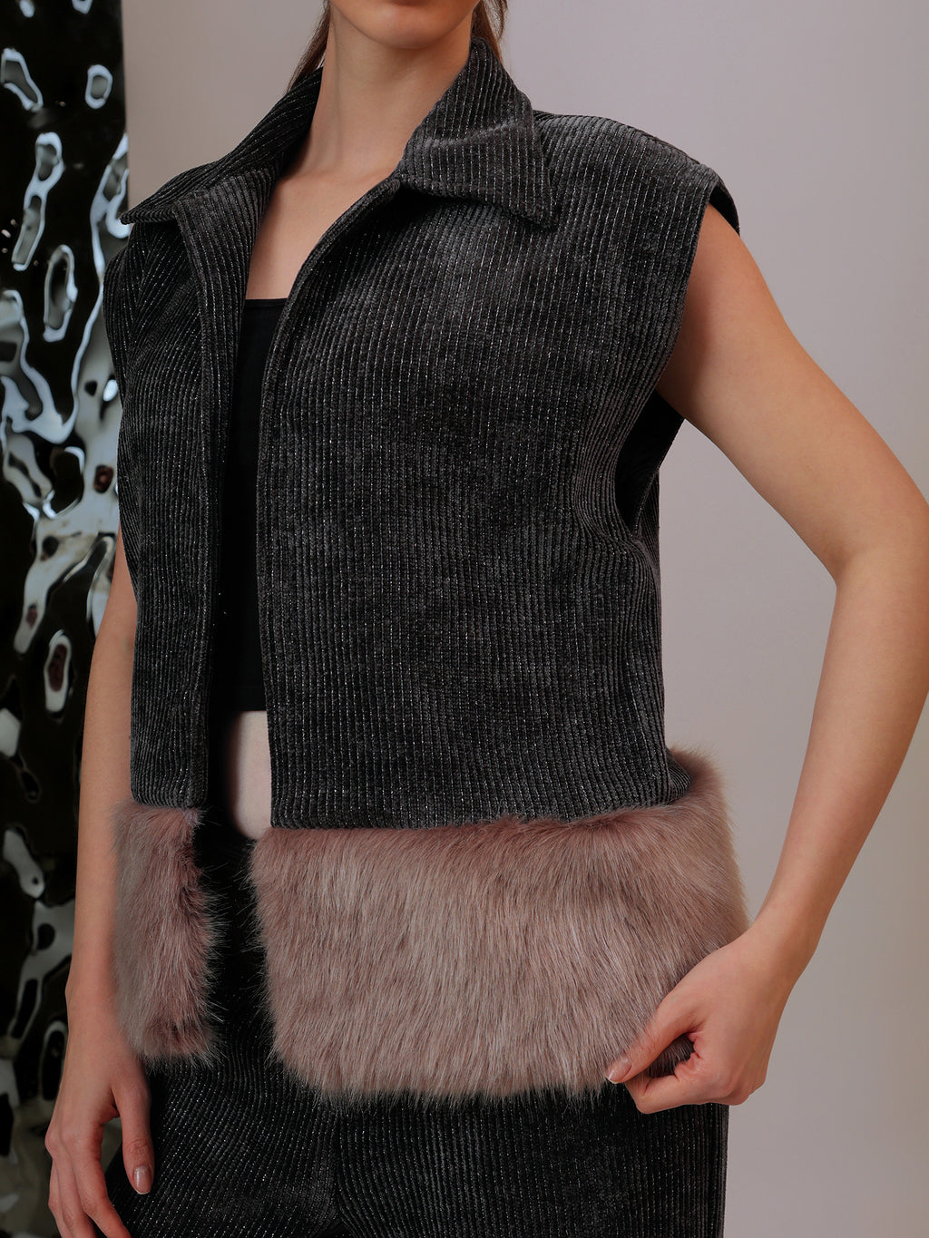 Plush Fur-Hem Jacket