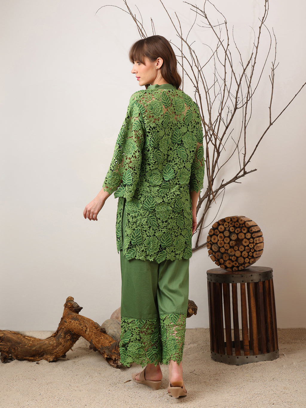Green Lace Embroidered Set