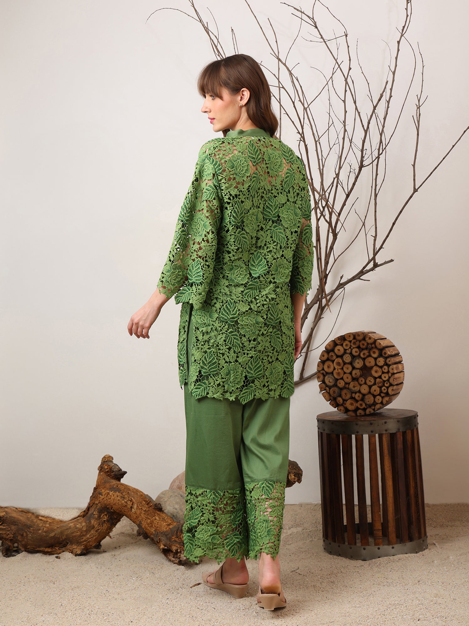 Green Lace Embroidered Set