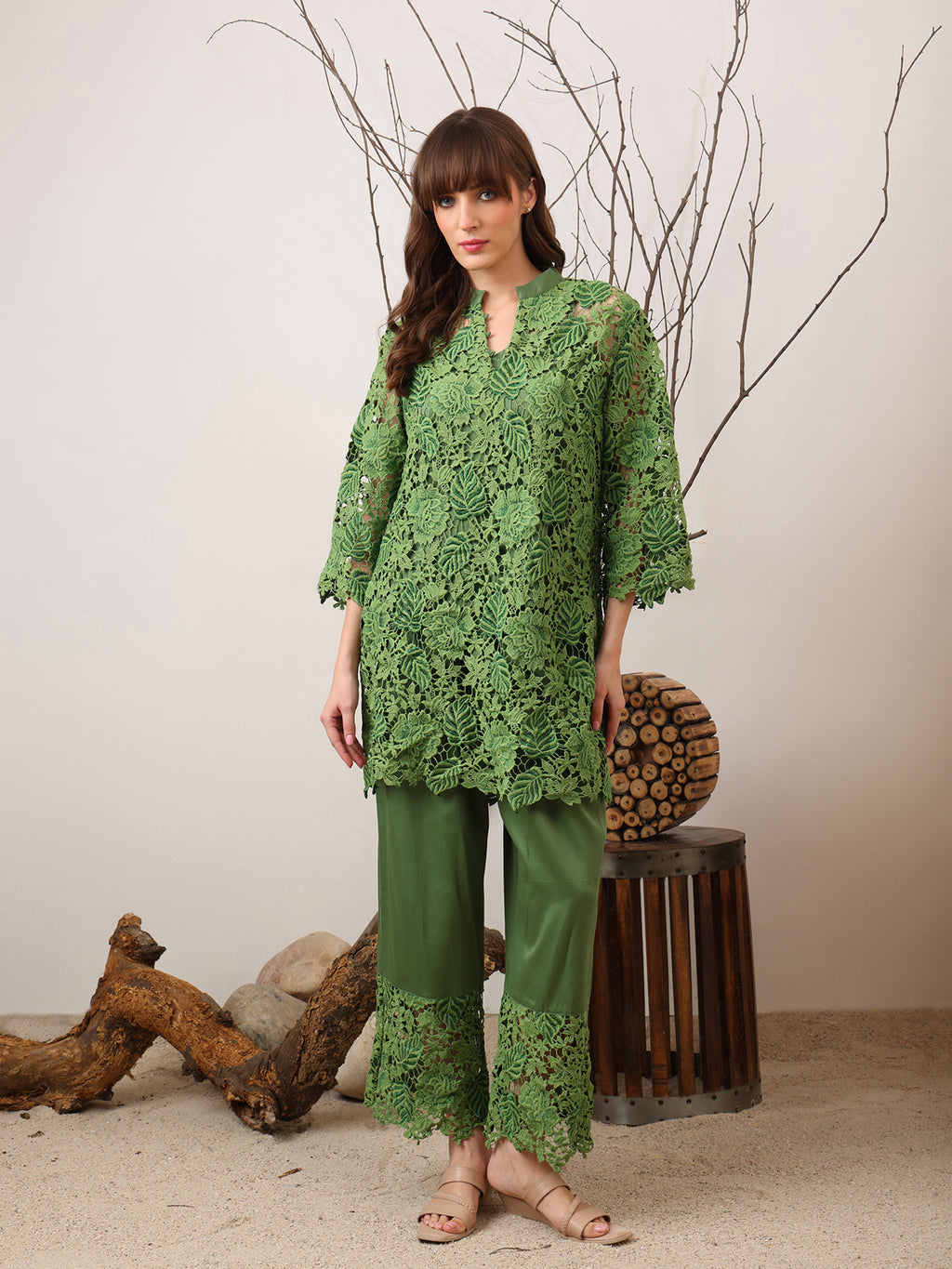 Green Lace Embroidered Set