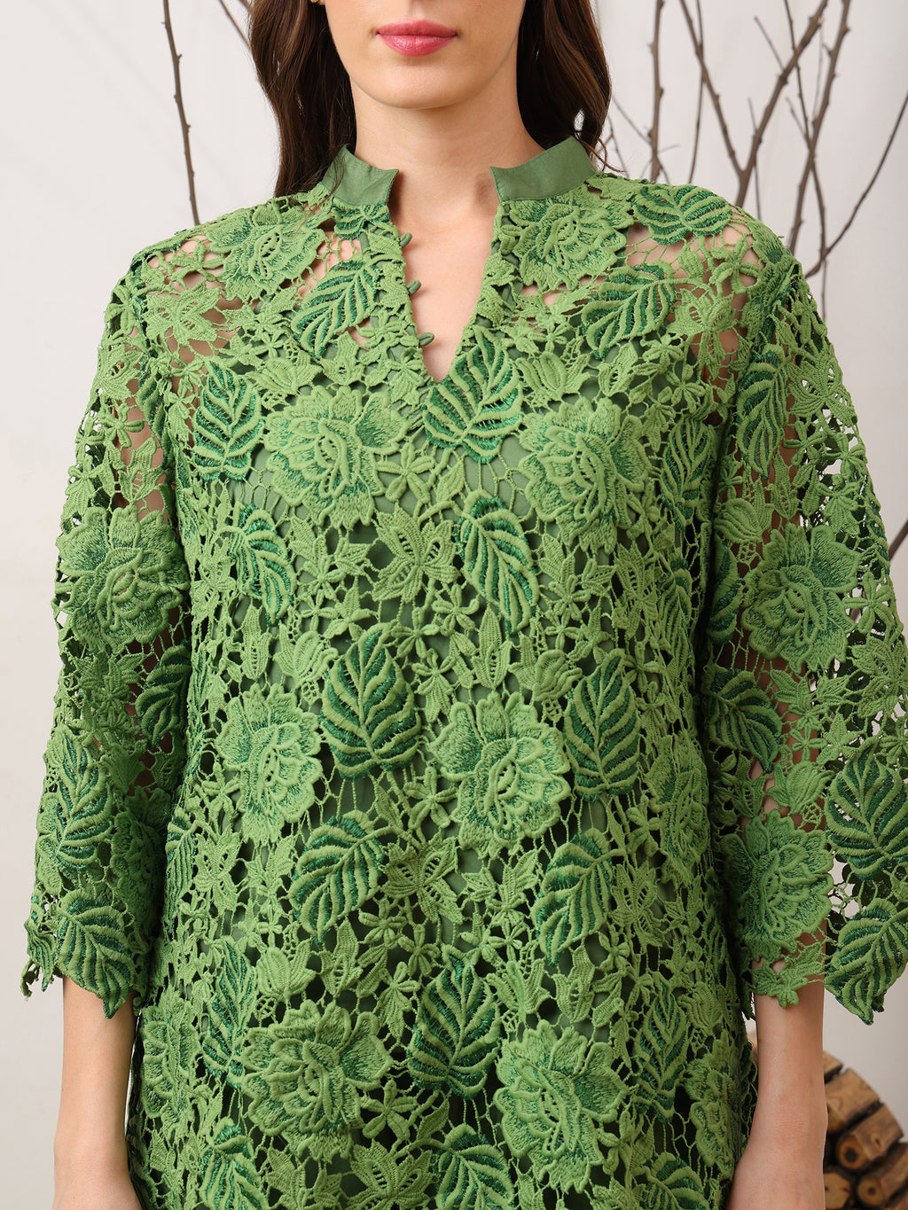 Green Lace Embroidered Set