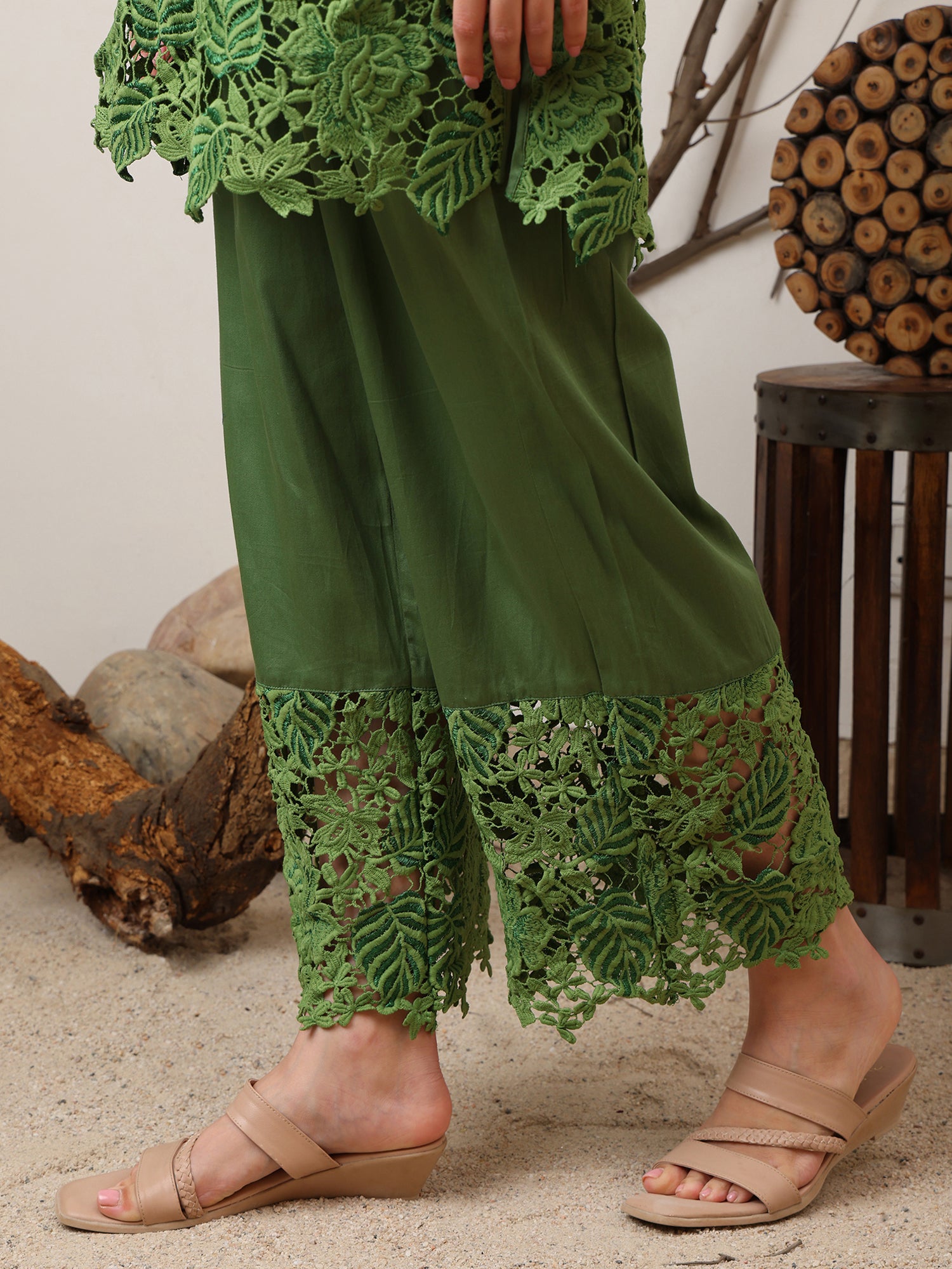 Green Lace Embroidered Set
