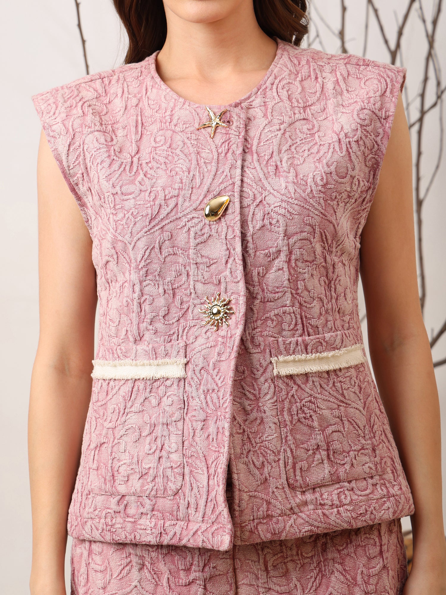 Textured Waistcoat Two-Piece Set