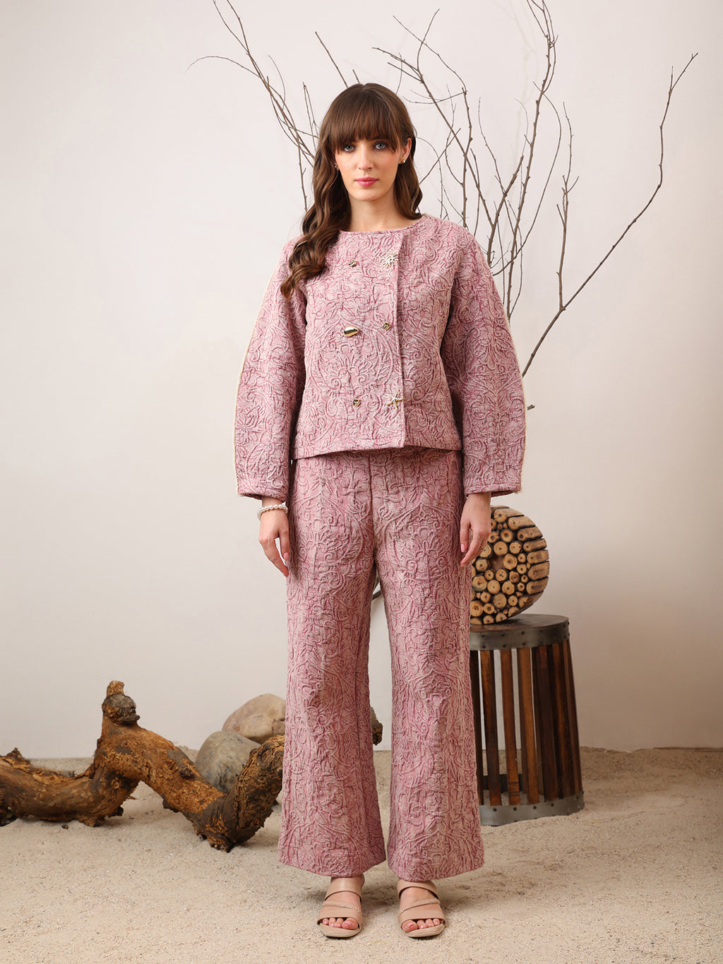 Textured Pink Two Piece Set