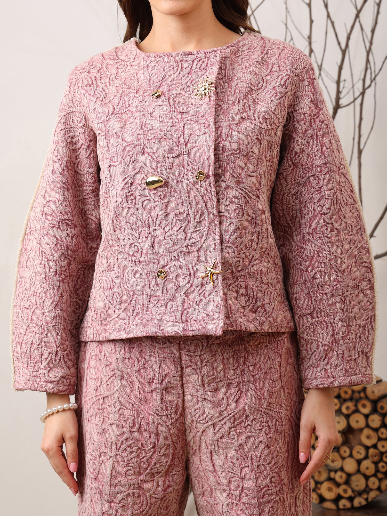 Textured Pink Two Piece Set