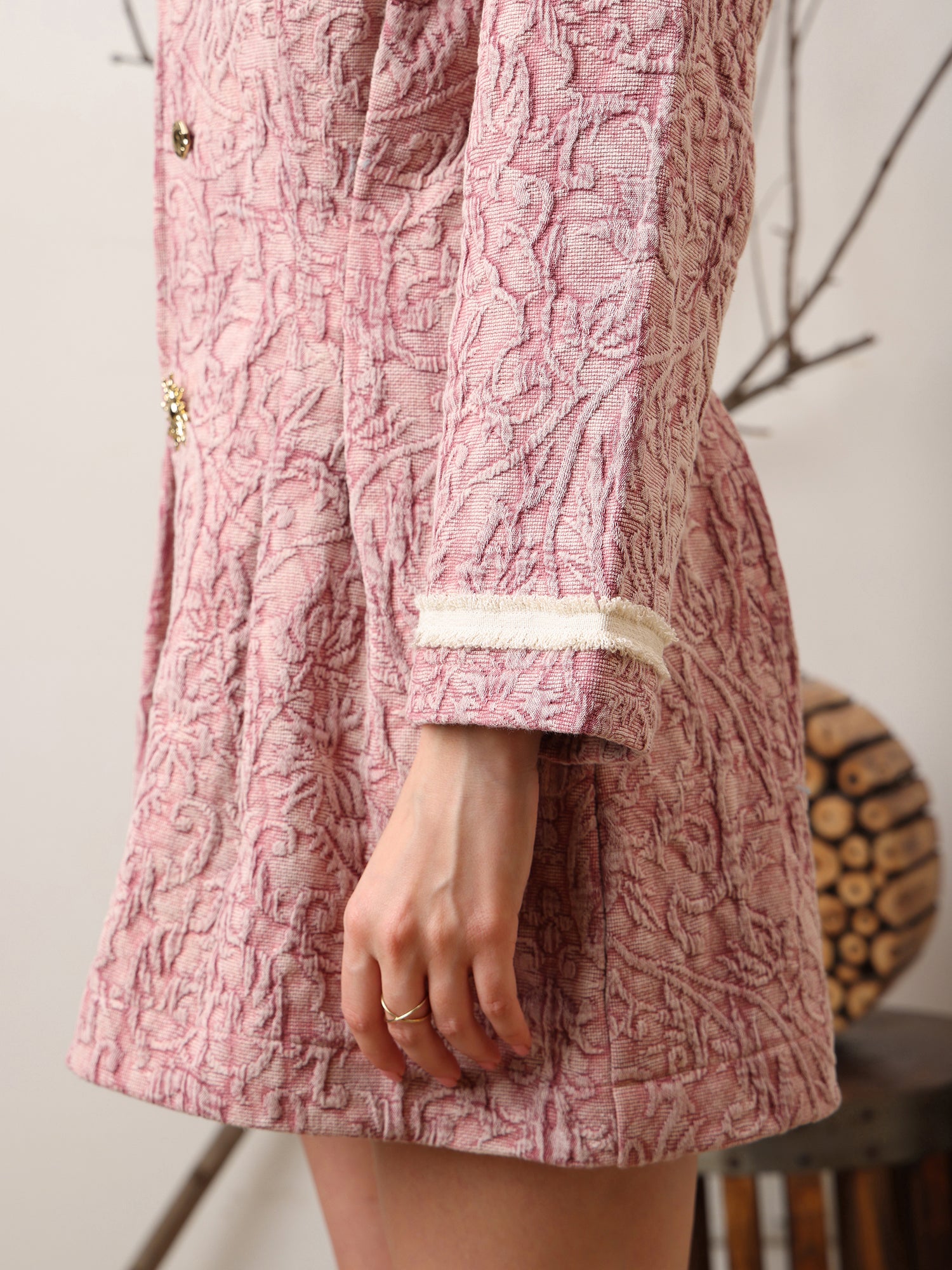 Pink textured belted coat